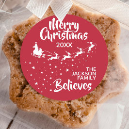 クリスマスサンタのそりのトナカイ休日 ラウンドシール