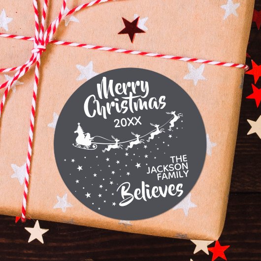 クリスマスサンタのそりのトナカイ休日 ラウンドシール