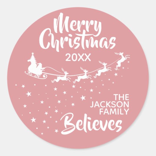 クリスマスサンタのそりのトナカイ休日 ラウンドシール (正面)