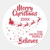 クリスマスサンタのそりのトナカイ休日 ラウンドシール (正面)