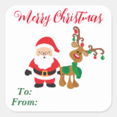 クリスマスサンタのトナカイがプレゼントから スクエアシール (正面)