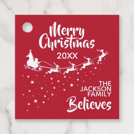 クリスマスサンタのトナカイのホリデーレッド フェイバータグ (正面)