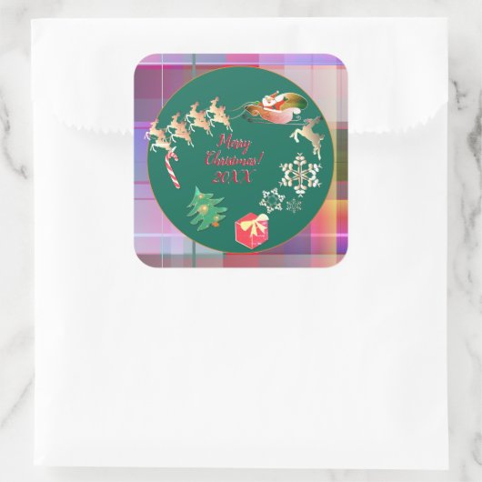 クリスマスサンタのトナカイ広場ステッカー スクエアシール (バッグ)