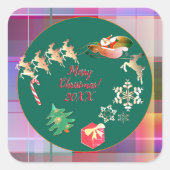 クリスマスサンタのトナカイ広場ステッカー スクエアシール (正面)