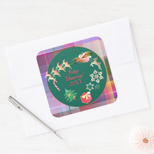 クリスマスサンタのトナカイ広場ステッカー スクエアシール (封筒)