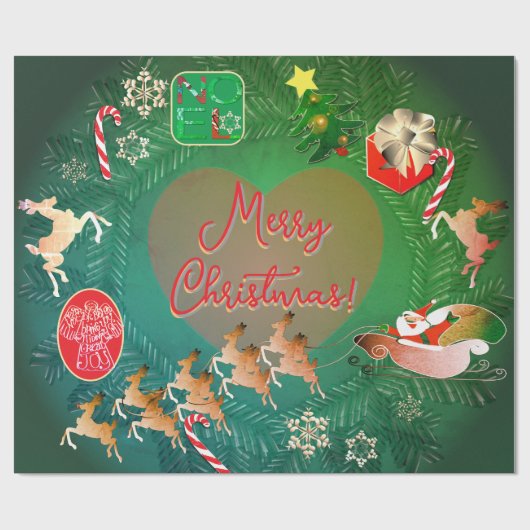 クリスマスサンタのトナカイ ラッピングペーパー (フラット)