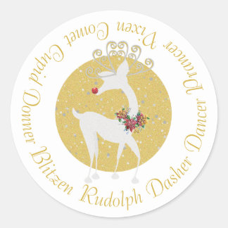 クリスマスサンタのトナカイRudolphポインセチア ラウンドシール