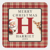 クリスマスサンタのモノグラム写真 スクエアシール (正面)