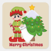 クリスマスサンタのリスト小妖精や小人追加メッセージのシール スクエアシール (正面)