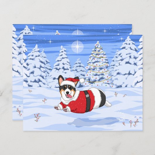 クリスマスサンタの衣装を着た可愛い黒いコルギ (正面/裏面)