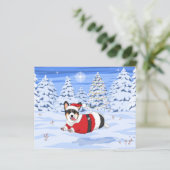 クリスマスサンタの衣装を着た可愛い黒いコルギ (スタンド正面)