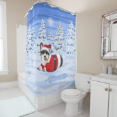 クリスマスサンタの衣装を着た可愛い黒いコルギ シャワーカーテン (インサイチュ)