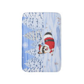 クリスマスサンタの衣装を着た可愛い黒いコルギ バスマット (正面縦)
