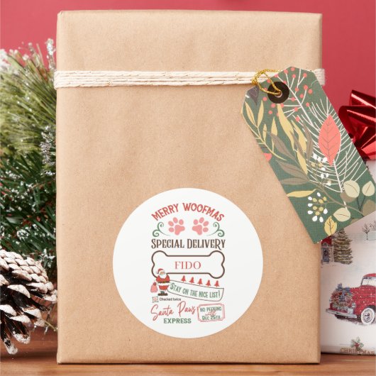 クリスマスサンタの足に愛犬の名前を追加 ラウンドシール (クリスマス)