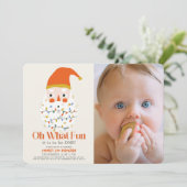 クリスマスサンタの1歳誕生日写真 招待状 (スタンド正面)