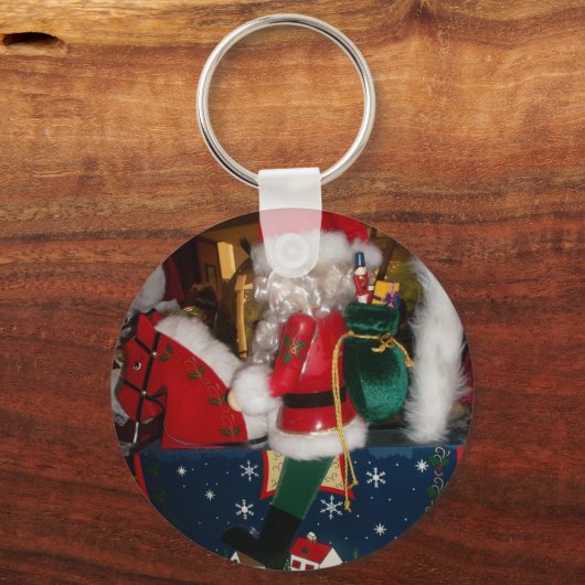 クリスマスサンタを馬に乗せてスノーアートプリント キーホルダー (正面)
