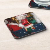 クリスマスサンタを馬に乗せてスノーアートプリント コースター (左側)