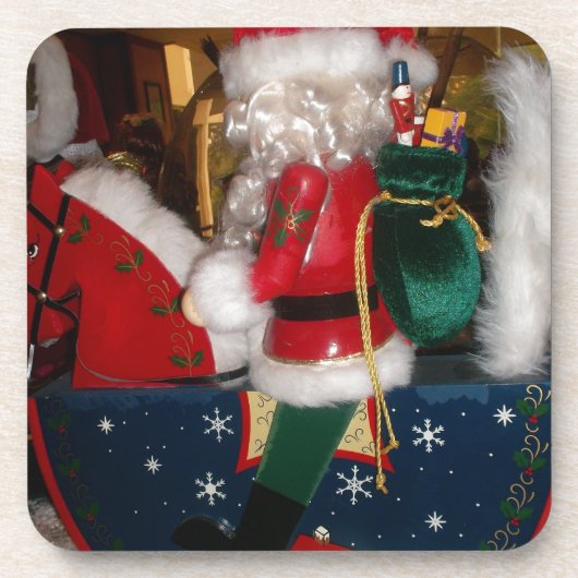 クリスマスサンタを馬に乗せてスノーアートプリント コースター (正面)