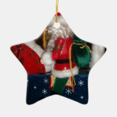 クリスマスサンタを馬に乗せてスノーアートプリント セラミックオーナメント (正面)