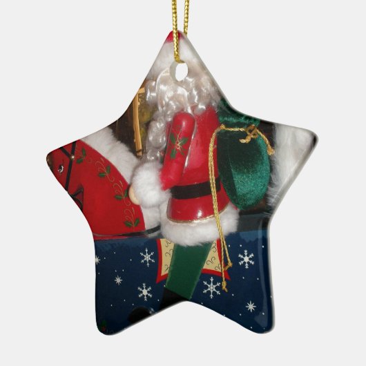 クリスマスサンタを馬に乗せてスノーアートプリント セラミックオーナメント (左)