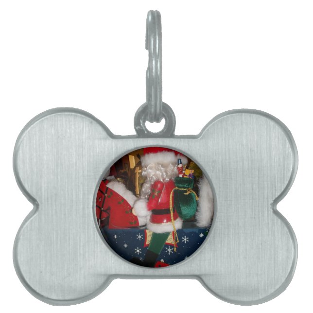クリスマスサンタを馬に乗せてスノーアートプリント ペットネームタグ (正面)