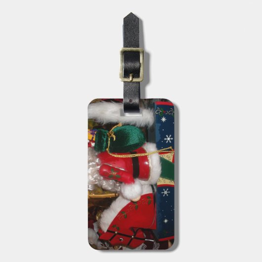 クリスマスサンタを馬に乗せてスノーアートプリント ラゲッジタグ (正面縦)