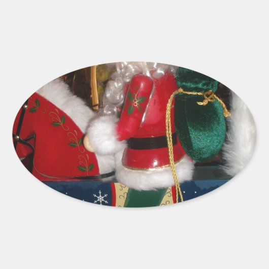 クリスマスサンタを馬に乗せてスノーアートプリント 楕円形シール (正面)