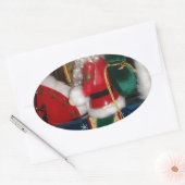 クリスマスサンタを馬に乗せてスノーアートプリント 楕円形シール (封筒)