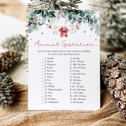 クリスマスサンタアニマルジェステーションベビーシャワーゲーム 招待状