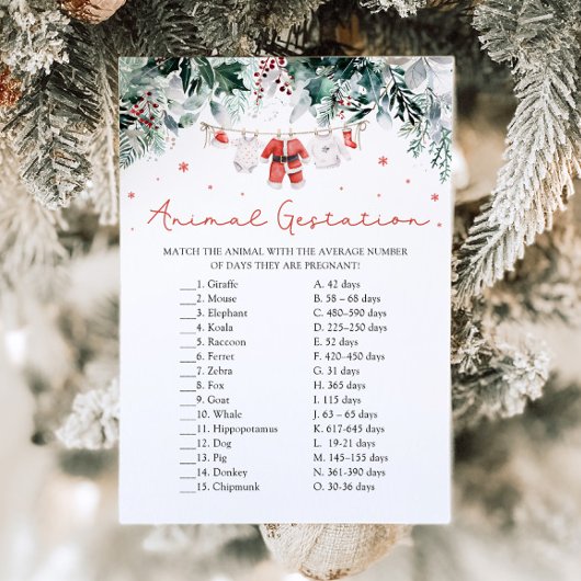 クリスマスサンタアニマルジェステーションベビーシャワーゲーム 招待状