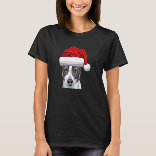 クリスマスサンタイタリアンハグレイハウンド犬 Tシャツ (正面)