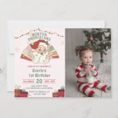 クリスマスサンタウィンターオネダーランド誕生日写真 招待状 (正面)