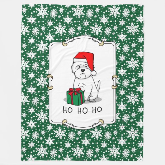 クリスマスサンタウエストハイランドホワイトテリアウェスティー フリースブランケット (正面)