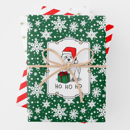 クリスマスサンタウエストハイランドホワイトテリアウェスティー ラッピングペーパーシート (インサイチュ)