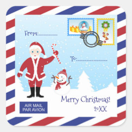 クリスマスサンタエアメール封筒 スクエアシール