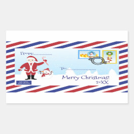 クリスマスサンタエアメール封筒 長方形シール