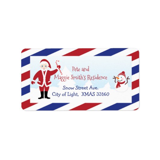 クリスマスサンタエアメール差出人住所ラベル ラベル (正面)