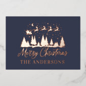 クリスマスサンタエレガントネイビー伝統的写真 箔シーズンカード (正面)