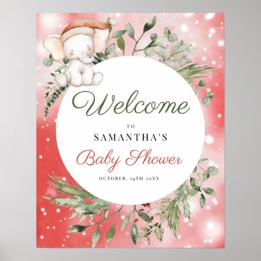 クリスマスサンタエレファントベビーシャワーウェルカムサイン ポスター (正面)