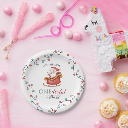 クリスマスサンタオンダーフルファースト誕生日 ペーパープレート (パーティー)