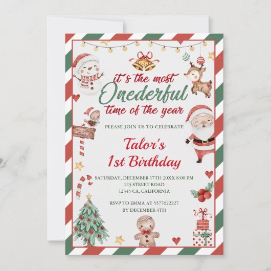 クリスマスサンタオンダーフル1歳の誕生日 招待状 (正面)