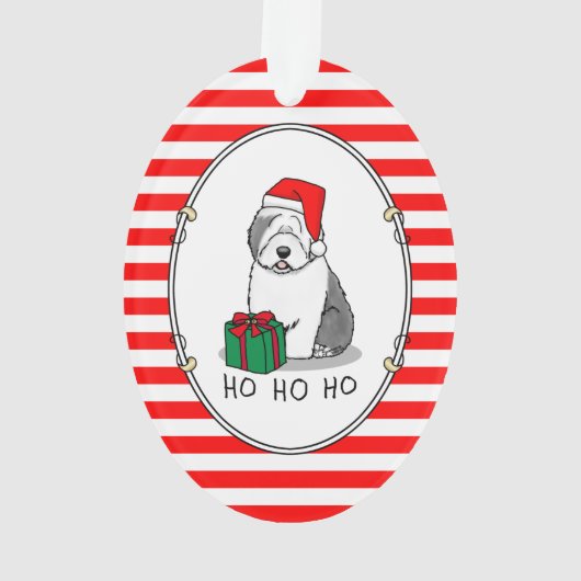 クリスマスサンタオールド英語シェプドッグ(グレー1)かわいい オーナメント (裏面)