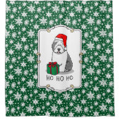 クリスマスサンタオールド英語シェプドッグ（グレー1）かわいい シャワーカーテン (正面)