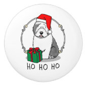 クリスマスサンタオールド英語シェプドッグ（グレー1）かわいい セラミックノブ (正面)