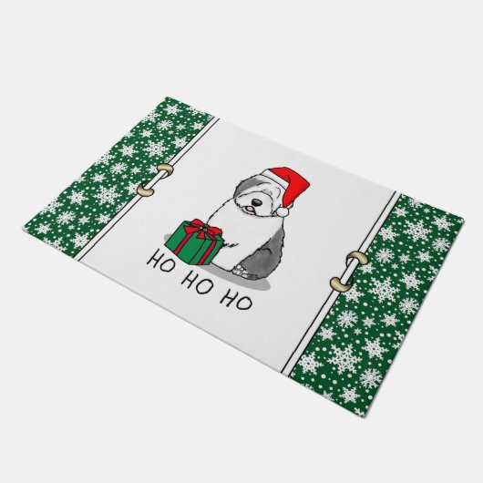 クリスマスサンタオールド英語シェプドッグ（グレー1）かわいい ドアマット (アングル)