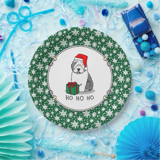 クリスマスサンタオールド英語シェプドッグ（グレー1）かわいい ペーパープレート (パーティー)
