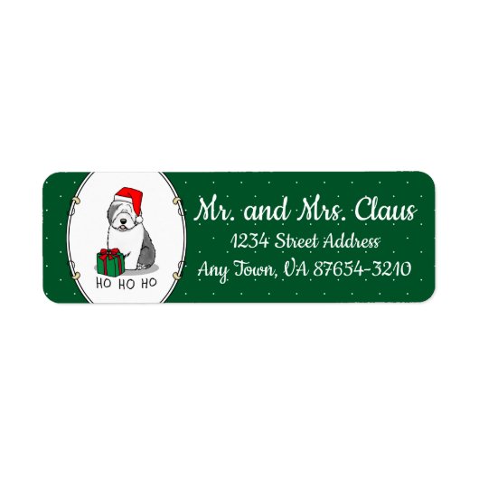 クリスマスサンタオールド英語シェプドッグ(グレー1)かわいい ラベル (正面)