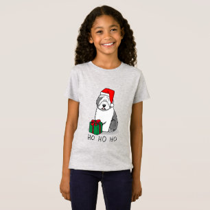 クリスマスサンタオールド英語シェプドッグ(グレー1)かわいい Tシャツ