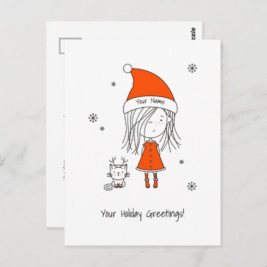 クリスマスサンタガール猫かわいいおもしろい漫画 ポストカード (正面/裏面)