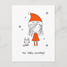 クリスマスサンタガール猫かわいいおもしろい漫画 ポストカード